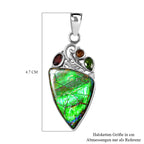 Kanadische Ammolit und roter Granat Anhänger, 925 Silber platiniert ca. 17.59 ct