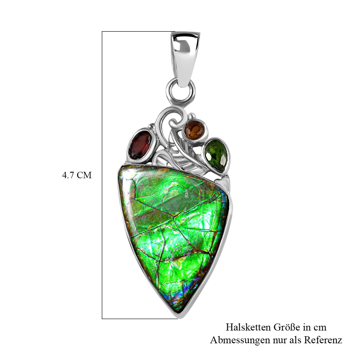 Kanadische Ammolit und roter Granat Anhänger, 925 Silber platiniert ca. 17.59 ct