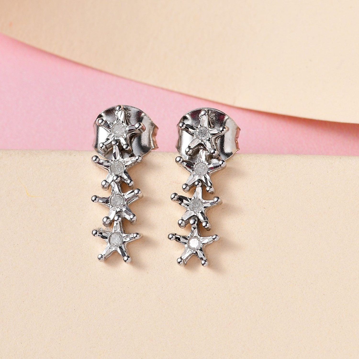Weiße Diamant Ohrringe, 925 Silber platiniert ca. 0.05 ct
