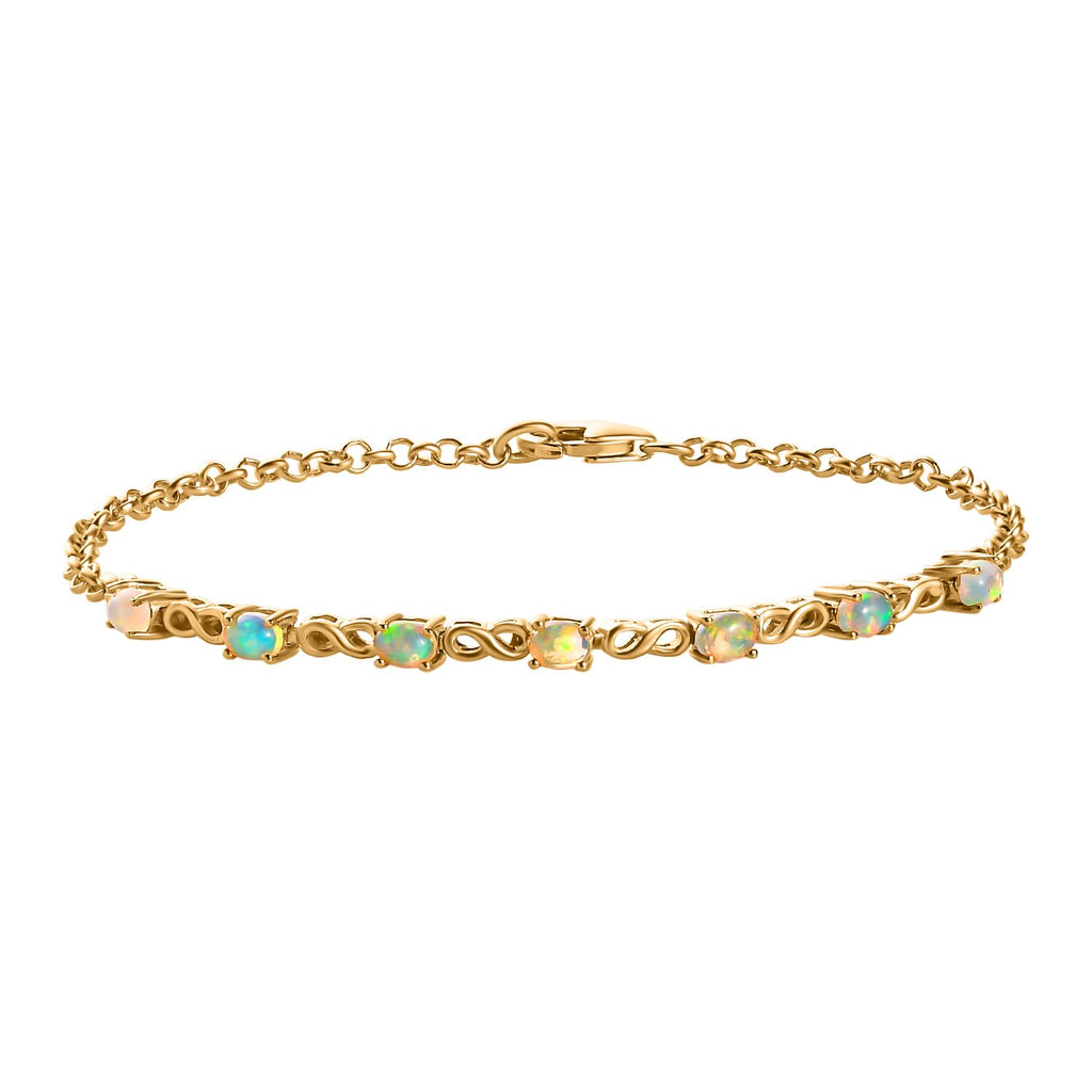 Natürliches, äthiopisches Welo Opal Armband, ca. 19 cm, 925 Silber vergoldet, ca. 0.81 ct