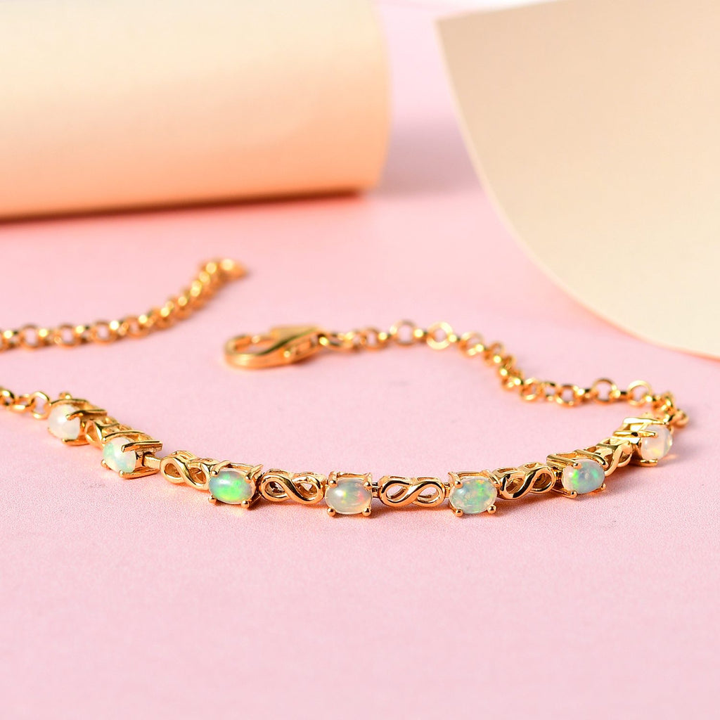 Natürliches, äthiopisches Welo Opal Armband, ca. 19 cm, 925 Silber vergoldet, ca. 0.81 ct