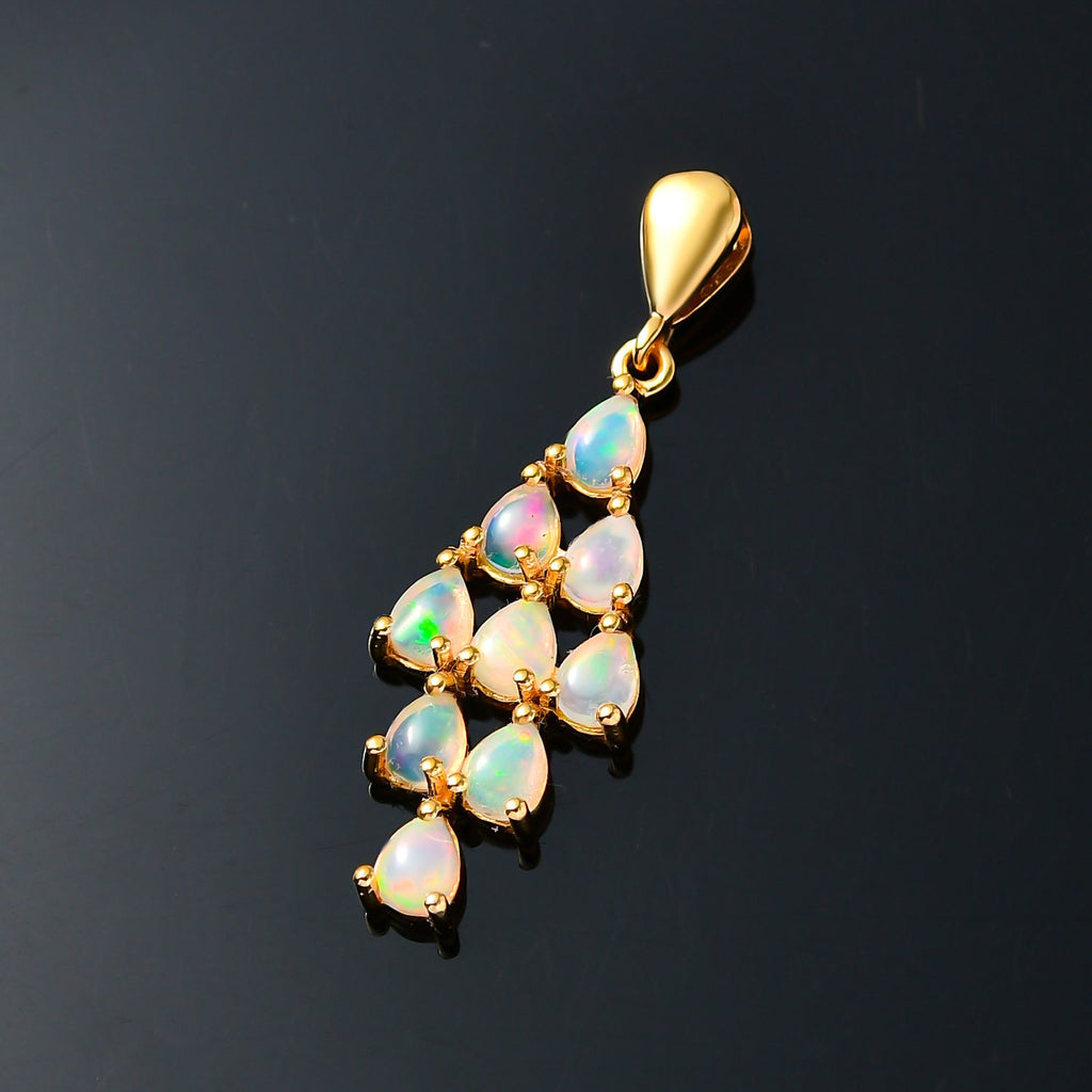 Natürlicher, äthiopischer Welo Opal-Anhänger, 925 Silber vergoldet ca. 0.90 ct