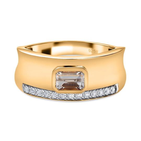 AAA Turkizit, Weißer Zirkon Ring 925 Silber Gelbgold Vermeil (Größe 21.00) ca. 0,97 ct