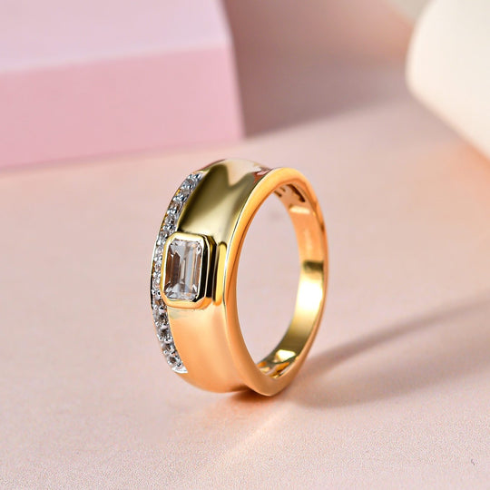 AAA Turkizit, Weißer Zirkon Ring 925 Silber Gelbgold Vermeil (Größe 20.00) ca. 0,97 ct