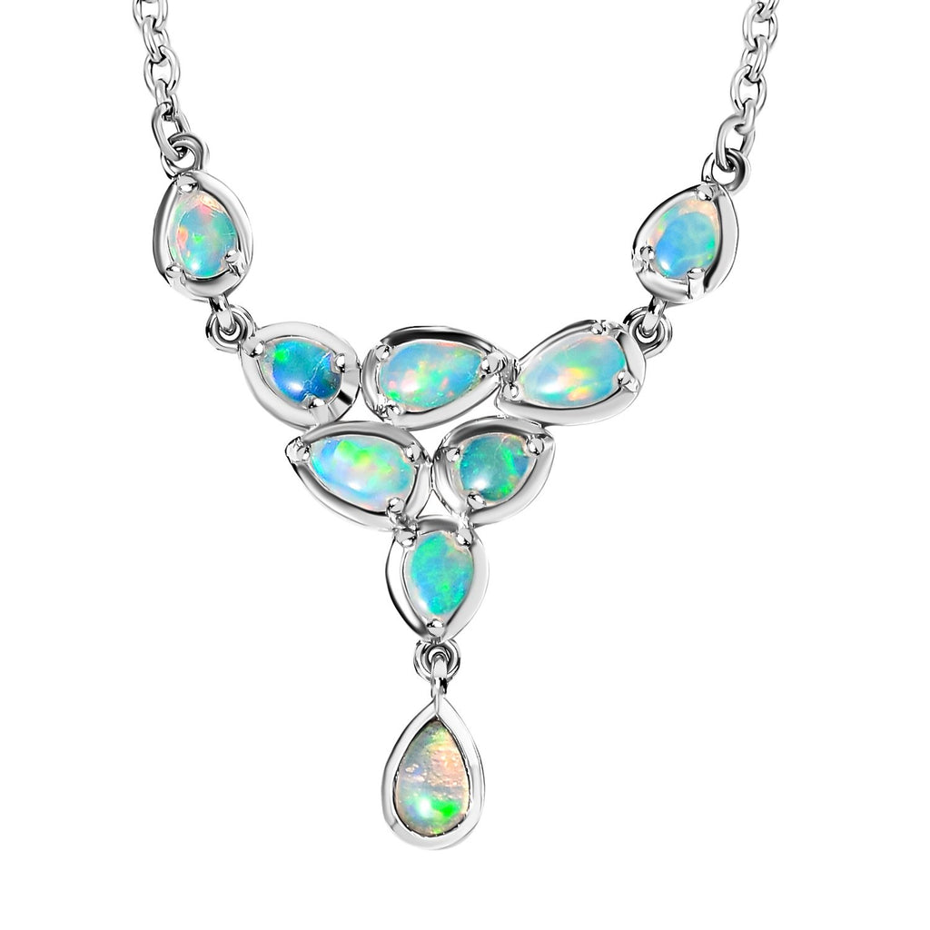Natürlicher, äthiopischer Welo Opal Halskette ca. 50 cm 925 Silber platiniert ca. 1,13 ct