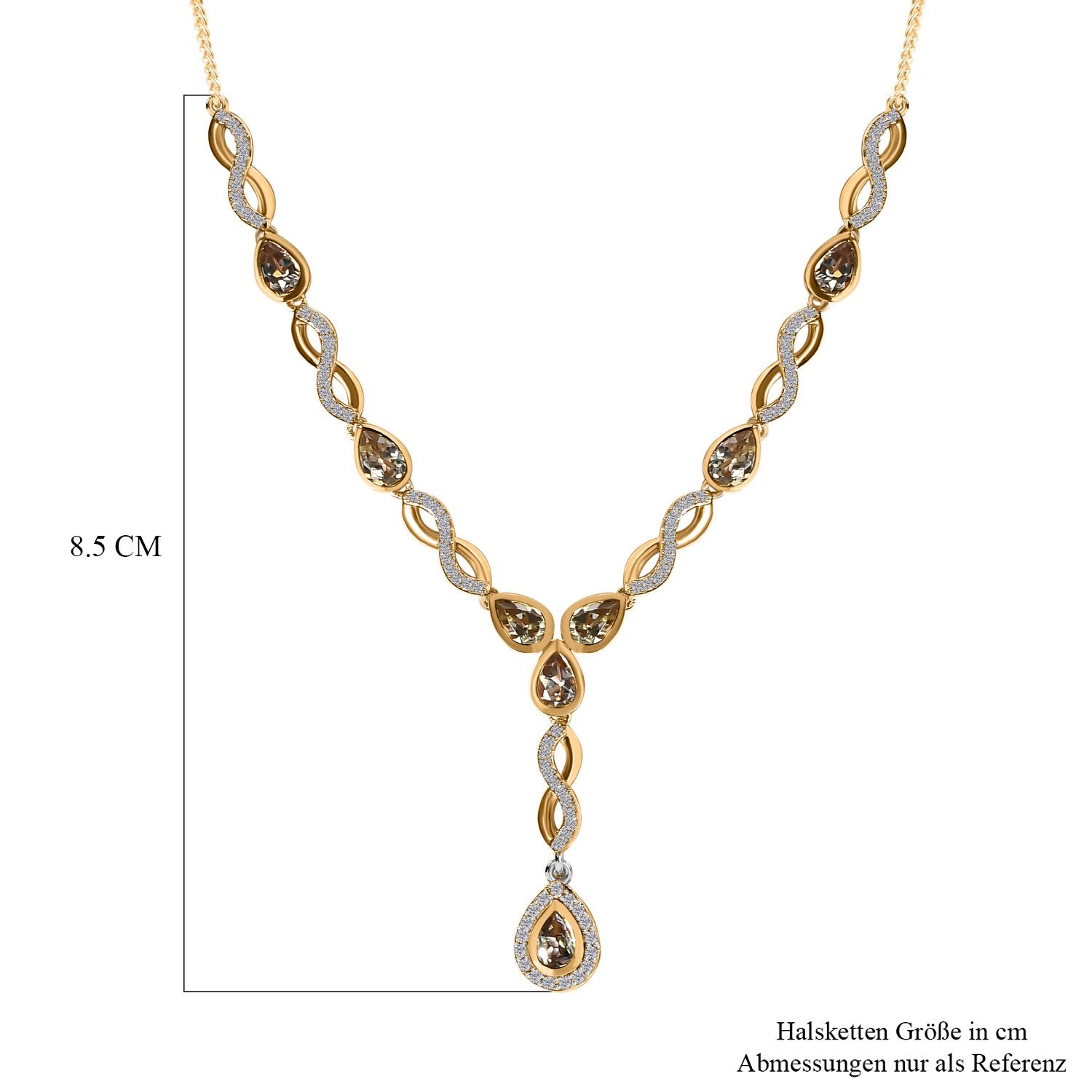 AAA Turkizit, weißes Zirkon Collier, ca. 45 cm, 925 Silber Gelbgold Vermeil ca. 4.57 ct