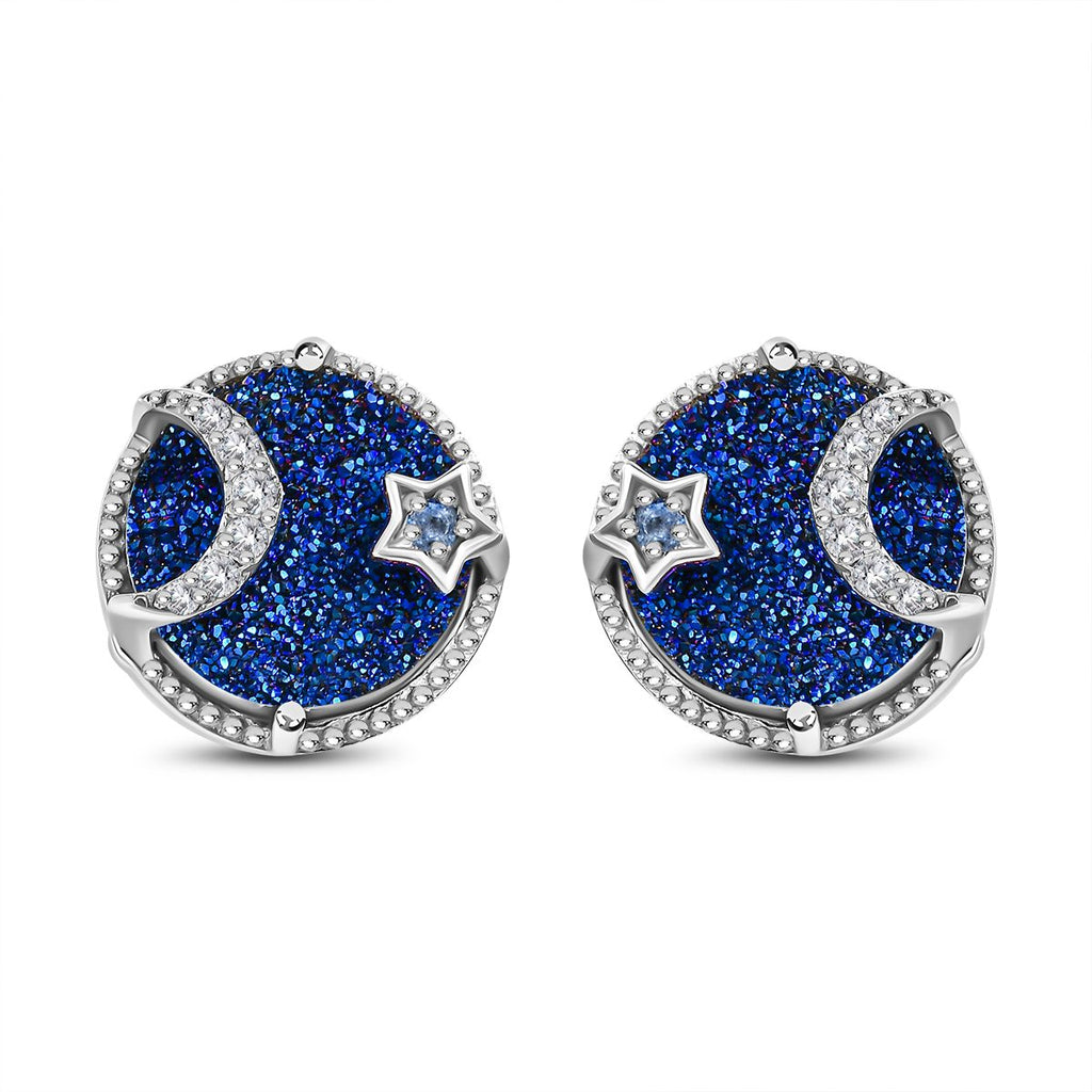 GP Celestial Kollektion - Blaue Drusen Quarz und Tansanit Ohrringe, 925 Silber platiniert ca. 6.60 ct