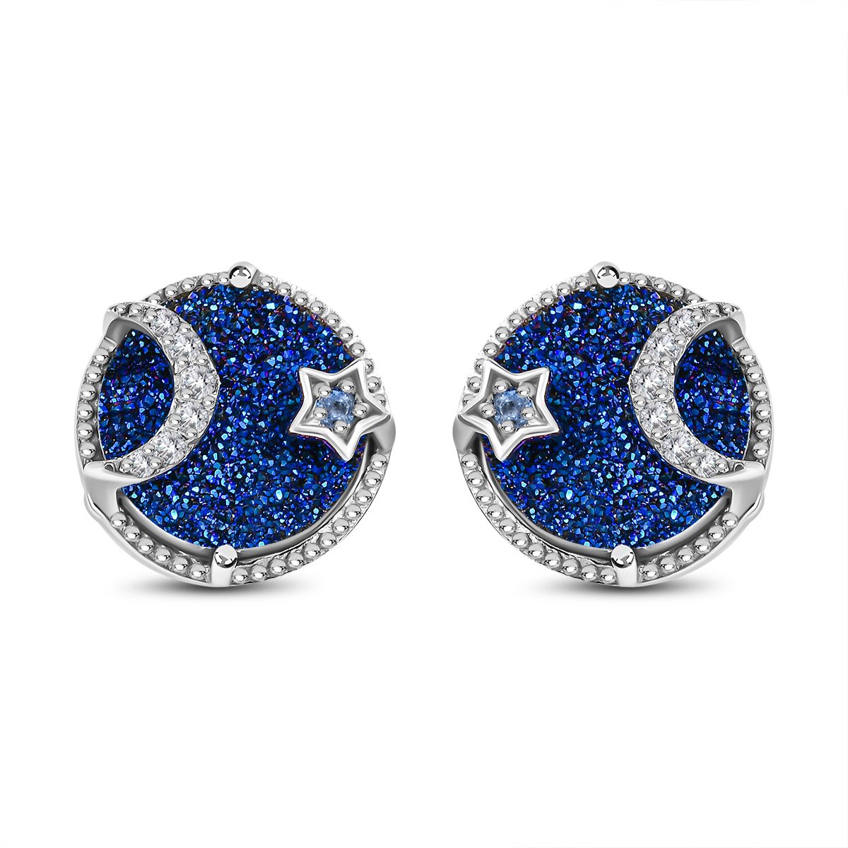 GP Celestial Kollektion - Blaue Drusen Quarz und Tansanit Ohrringe, 925 Silber platiniert ca. 6.60 ct