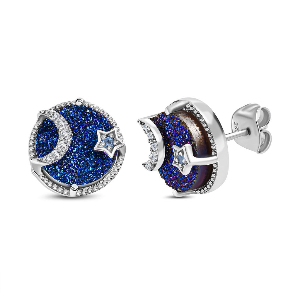 GP Celestial Kollektion - Blaue Drusen Quarz und Tansanit Ohrringe, 925 Silber platiniert ca. 6.60 ct