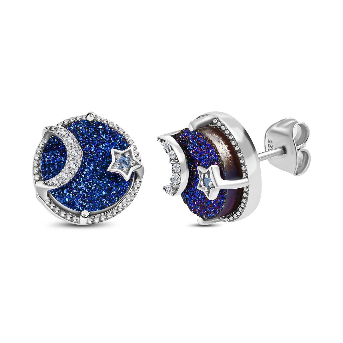 GP Celestial Kollektion - Blaue Drusen Quarz und Tansanit Ohrringe, 925 Silber platiniert ca. 6.60 ct