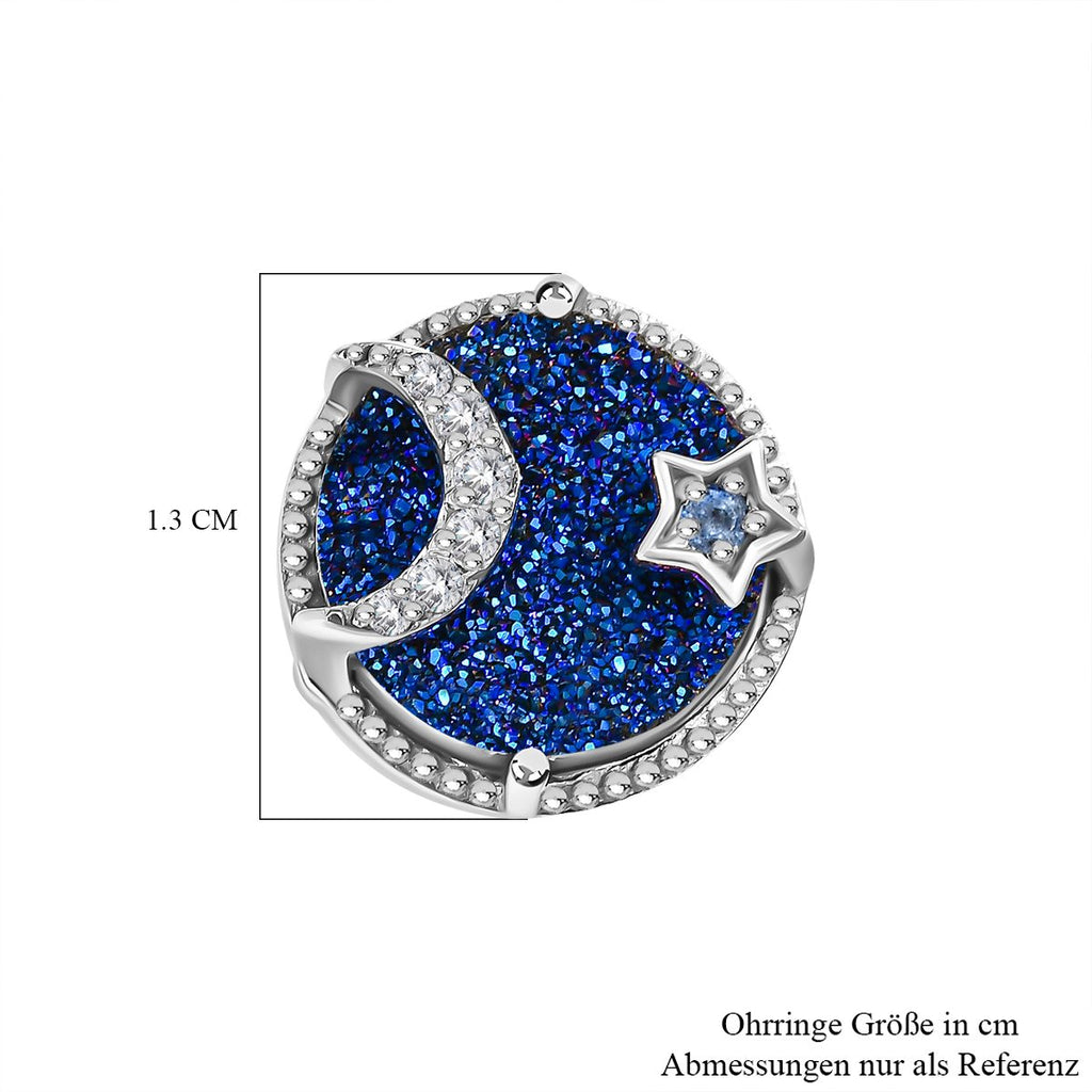 GP Celestial Kollektion - Blaue Drusen Quarz und Tansanit Ohrringe, 925 Silber platiniert ca. 6.60 ct