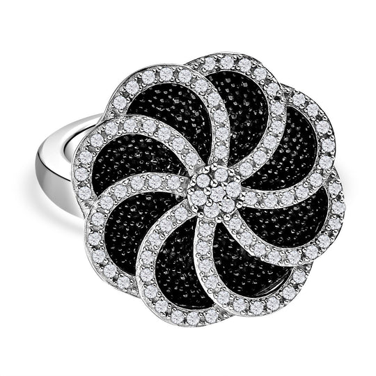 GP Italienische Garten Kollektion - weißer Diamant und Kanchanaburi blauer Saphir Ring, 925 Silber platiniert (Größe 20.00) ca. 0.50 ct