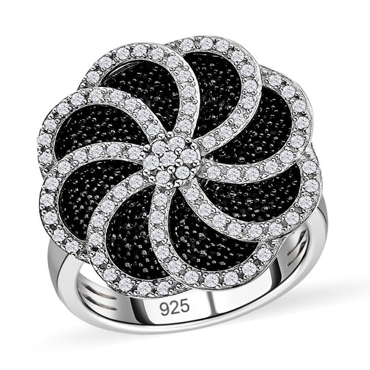 GP Italienische Garten Kollektion - weißer Diamant und Kanchanaburi blauer Saphir Ring, 925 Silber platiniert (Größe 20.00) ca. 0.50 ct
