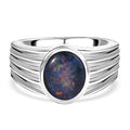 Boulder Opal Triplette Ring, 925 Silber platiniert (Größe 17.00) ca. 3.00 ct