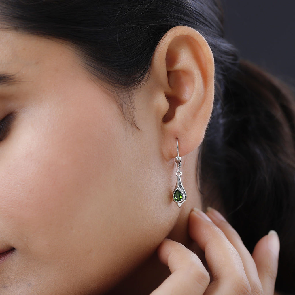 Natürliche Chromdiopsid Ohrringe, 925 Silber platiniert ca. 0.90 ct