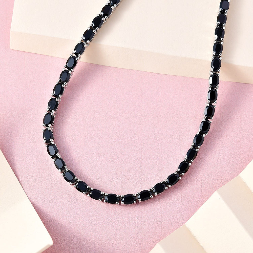 Schwarze Spinell Halskette, ca. 45 cm, 925 Silber platiniert ca. 41.75 ct