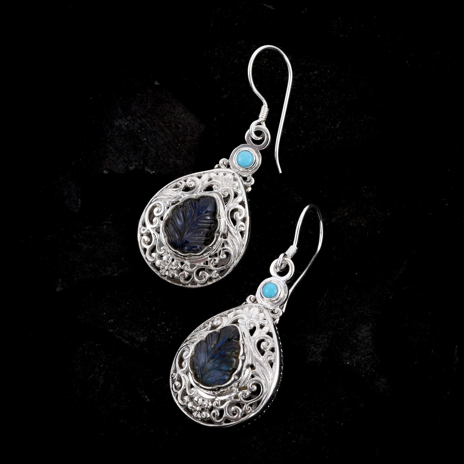 Royal Bali -  Labradorit, Sleeping Beauty Türkis Ohrringe 925 Silber ca. 10,44 ct