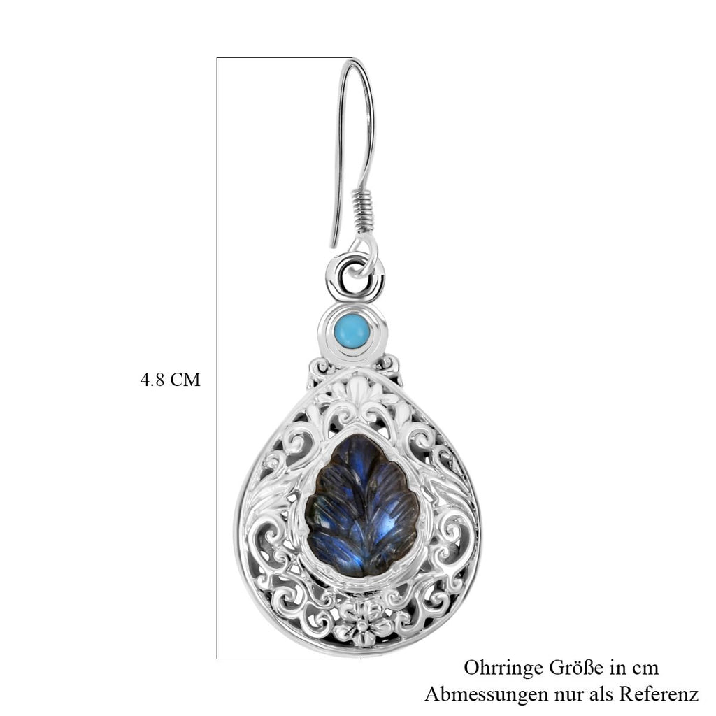 Royal Bali -  Labradorit, Sleeping Beauty Türkis Ohrringe 925 Silber ca. 10,44 ct
