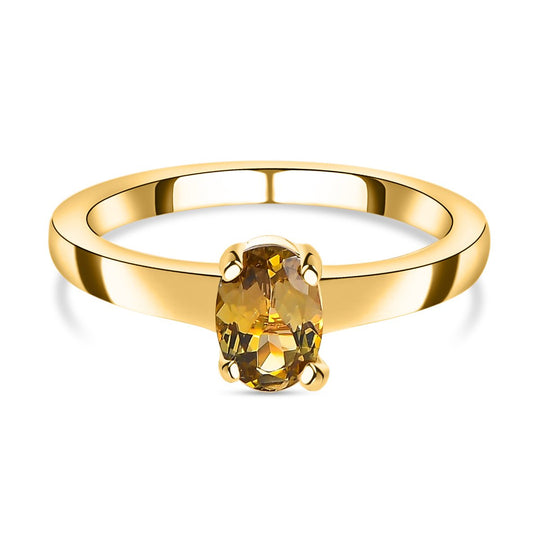 Natürlicher, goldener Tansanit Ring, 925 Silber Gelbgold Vermeil (Größe 21.00) ca. 0.85 ct