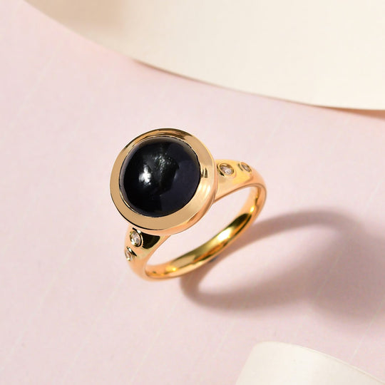 Schwarzer Stern Diopsid, Weißer Zirkon Ring, Messing vergoldet (Größe 17.00) ca. 7.85 ct