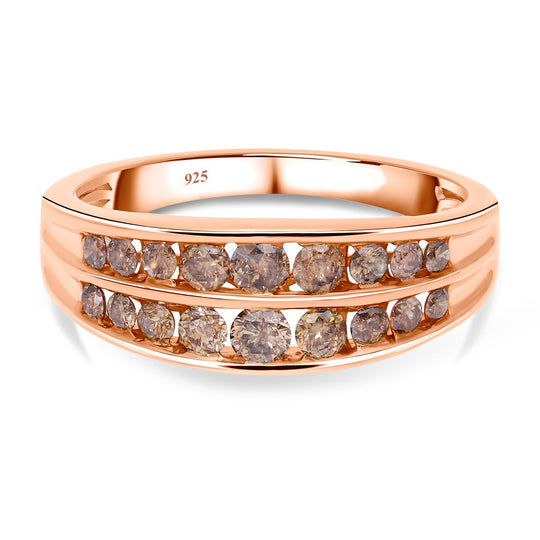 Natürlicher Champagner Diamant Ring, 925 Silber Roségold Vermeil (Größe 19.00) ca. 1.00 ct