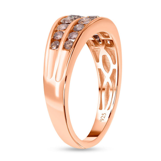 Natürlicher Champagner Diamant Ring, 925 Silber Roségold Vermeil (Größe 19.00) ca. 1.00 ct