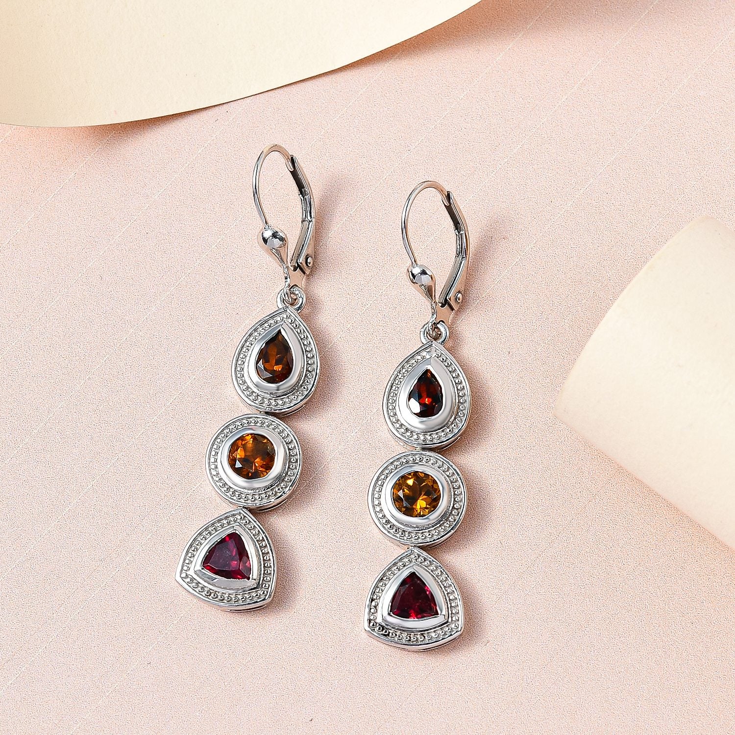 Natürlicher mehrfarbiger Turmalin Ohrringe, 925 Silber platiniert ca. 2.35 ct