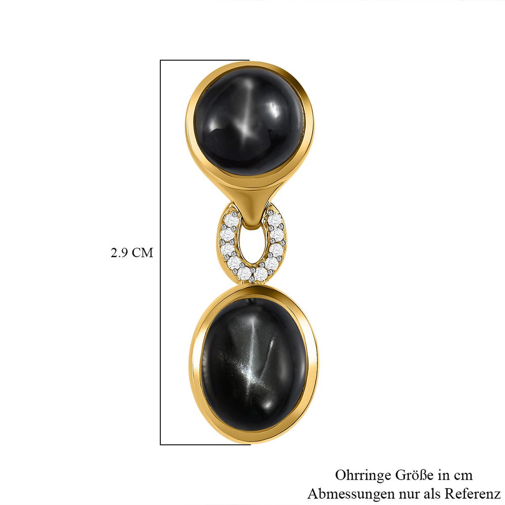 Schwarze Stern Diopsid-Ohrringe, 925 Silber vergoldet ca. 13.75 ct