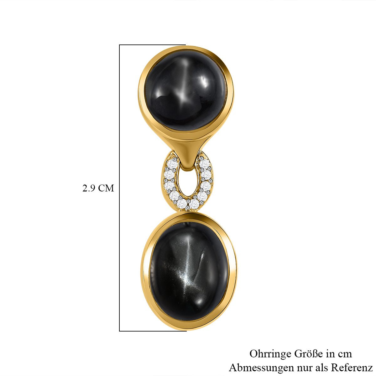 Schwarze Stern Diopsid-Ohrringe, 925 Silber vergoldet ca. 13.75 ct