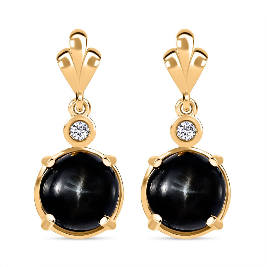 Schwarze Stern Diopsid, Weiße Zirkon Ohrringe, 925 Silber vergoldet ca. 6.04 ct