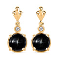 Schwarze Sterndiopsid Ohrringe, 925 Silber vergoldet, ca. 6.04 ct