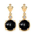 Schwarze Stern Diopsid, Weiße Zirkon Ohrringe, 925 Silber vergoldet ca. 6.04 ct