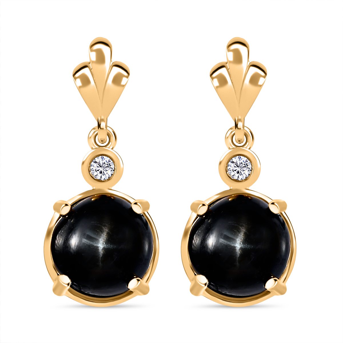 Schwarze Stern Diopsid, Weiße Zirkon Ohrringe, 925 Silber vergoldet ca. 6.04 ct