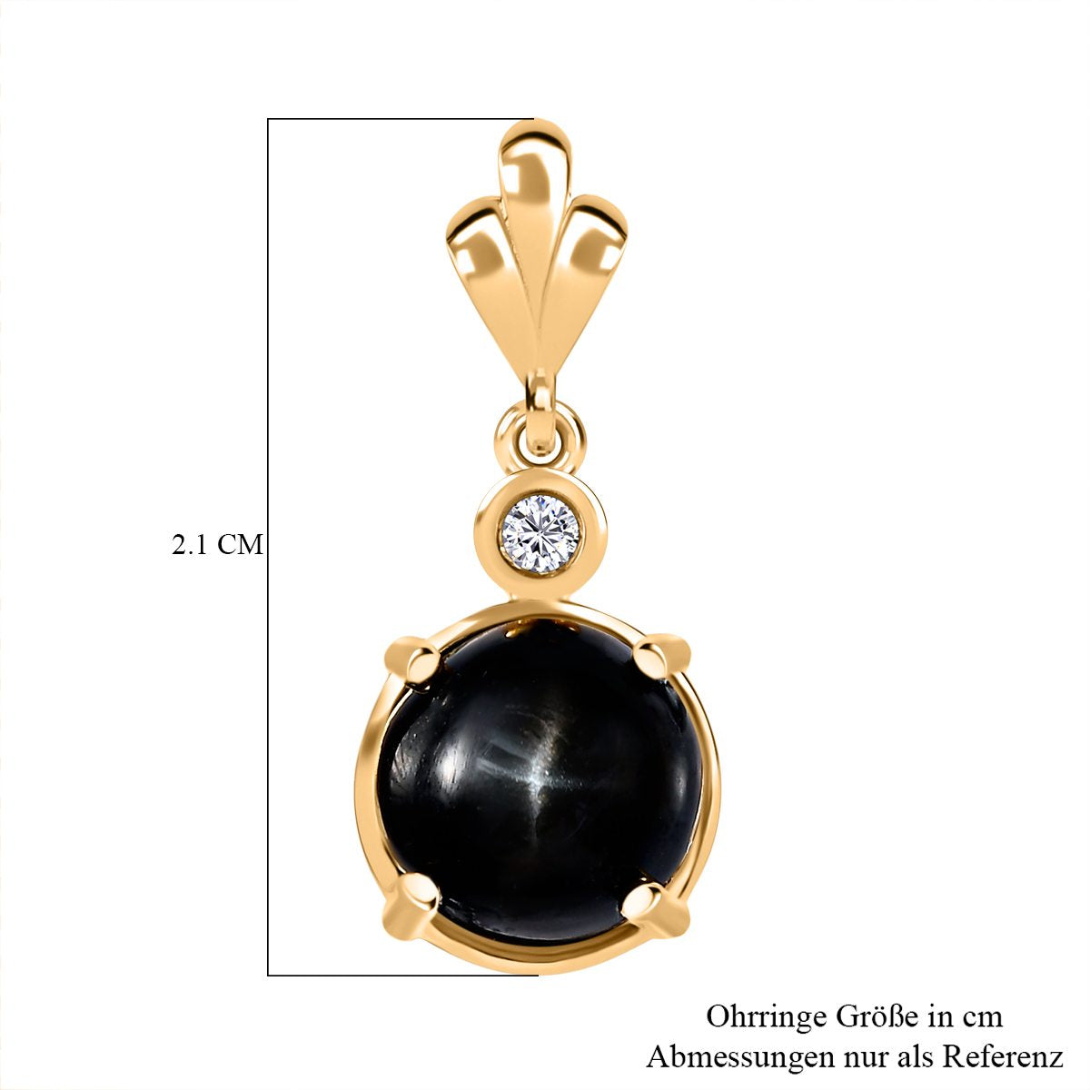 Schwarze Stern Diopsid, Weiße Zirkon Ohrringe, 925 Silber vergoldet ca. 6.04 ct