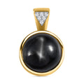 Schwarz Stern Diopsid, Weißer Zirkon Anhänger, 925 Silber vergoldet, ca. 7.61 ct