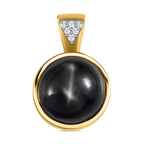 Schwarz Stern Diopsid, Weißer Zirkon Anhänger, 925 Silber vergoldet, ca. 7.61 ct