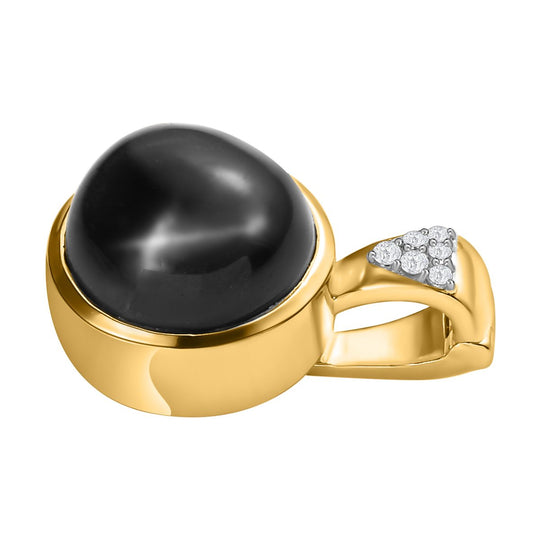 Schwarz Stern Diopsid, Weißer Zirkon Anhänger, 925 Silber vergoldet, ca. 7.61 ct