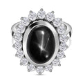 Schwarzer Stern Diopsid, weißer Zirkon Ring, 925 Silber platiniert, (Größe 17.00) ca. 9.79 ct