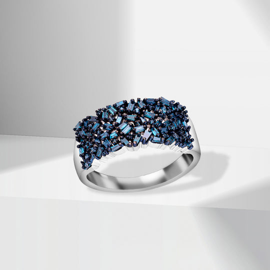 Blauer Diamant Ring 925 Silber platiniert (Größe 18.00) ca. 1.00 ct