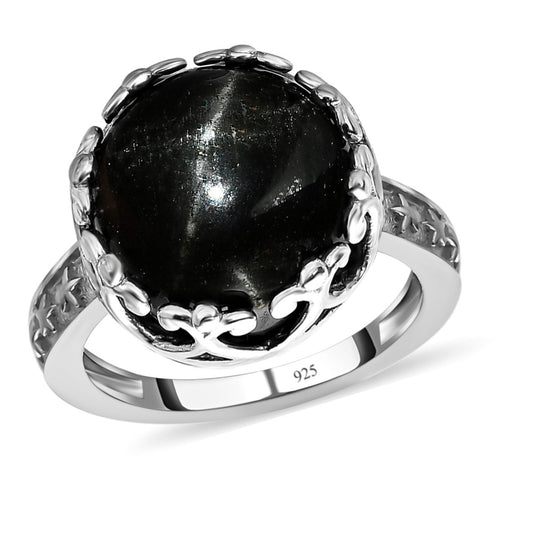 Schwarzer Stern Diopsid-Ring, 925 Silber platiniert ca. 9.99 ct