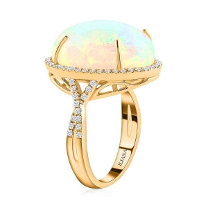 Iliana AAA Natürlicher, äthiopischer Welo Opal, Weißer Diamant SI-GH Ring, AGI zertifiziert und geprüft, 750 Gelb Gold (Größe 18.00) ca. 9,50 ct
