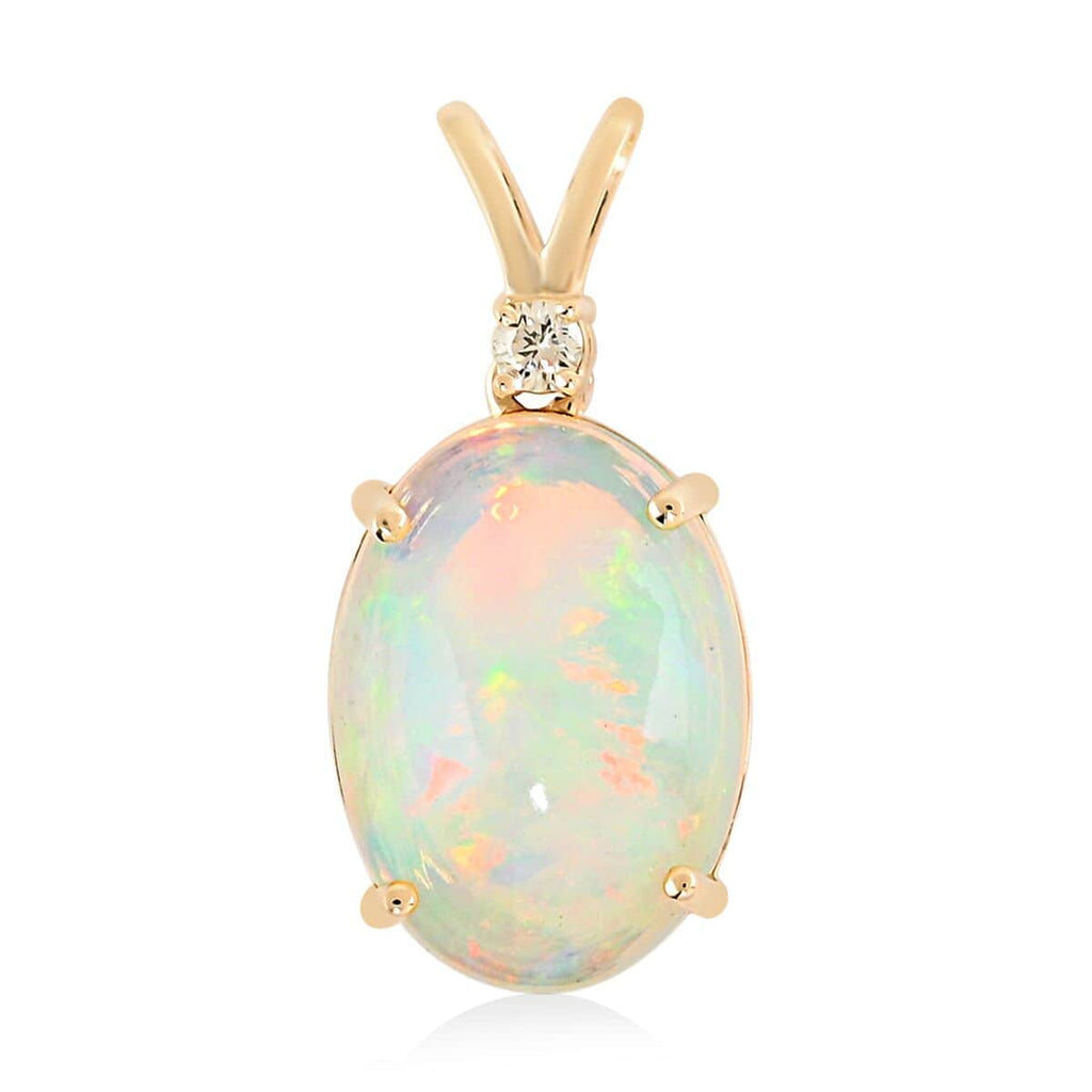 AAA Natürlicher, äthiopischer Welo Opal, weißer Diamant Anhänger, zertifiziert und geprüft, 585 Gold ca. 3,60 ct