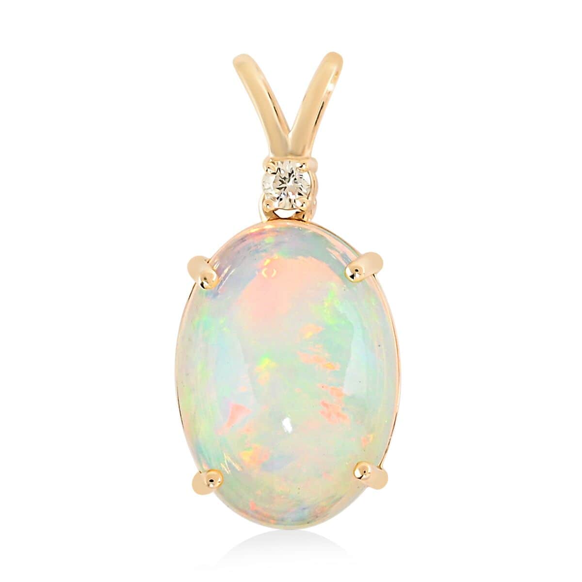 AAA Natürlicher, äthiopischer Welo Opal, weißer Diamant Anhänger, zertifiziert und geprüft, 585 Gold ca. 3,60 ct