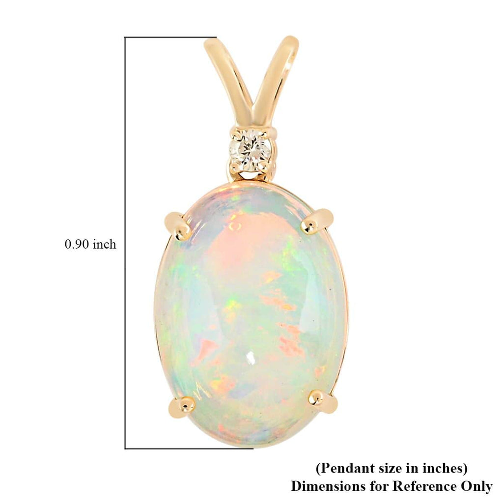 AAA Natürlicher, äthiopischer Welo Opal, weißer Diamant Anhänger, zertifiziert und geprüft, 585 Gold ca. 3,60 ct