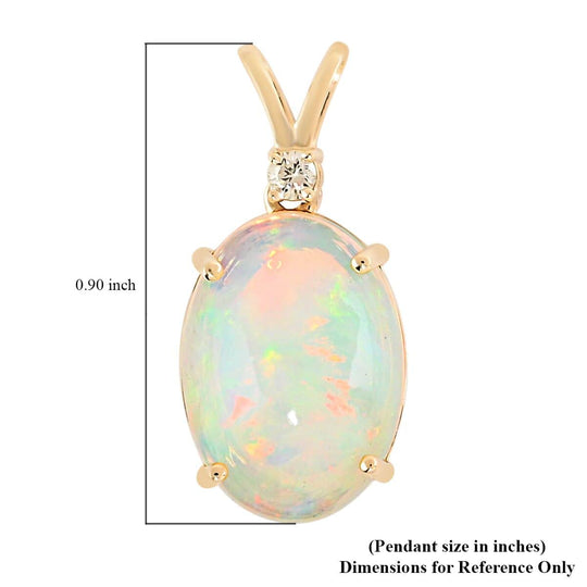 AAA Natürlicher, äthiopischer Welo Opal, weißer Diamant Anhänger, zertifiziert und geprüft, 585 Gold ca. 3,60 ct
