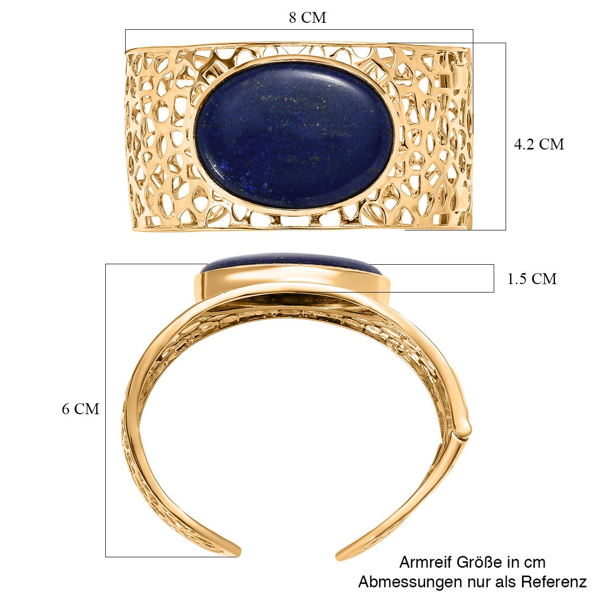 Lapislazuli Armreif, ca. 19 cm, Messing vergoldet ca. 74,30 ct