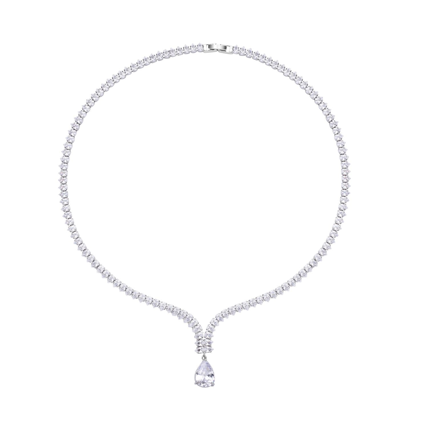 Weißes Zirkonia-Mosaik Collier, ca. 50 cm, Messing
