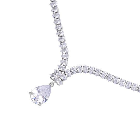 Weißes Zirkonia-Mosaik Collier, ca. 50 cm, Messing