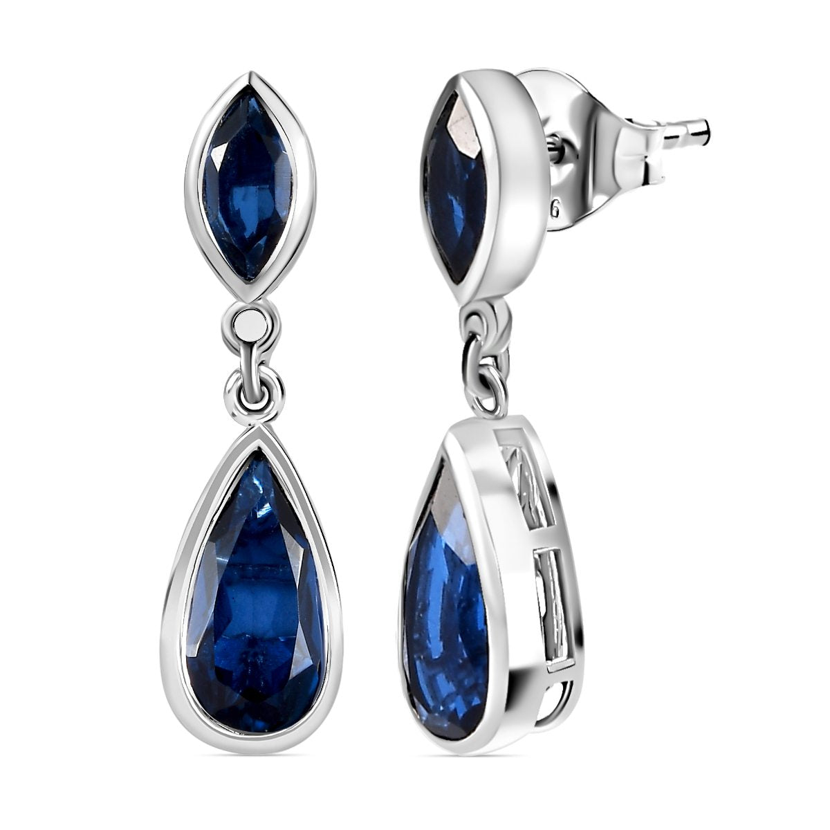 Blaue Quarz Ohrringe, 925 Silber platiniert, ca. 5.31 ct