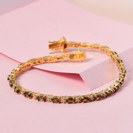 Natürliches Jenipapo Andalusit und weißes Zirkon Armband, ca. 19 cm, 925 Silber Gelbgold Vermeil ca. 6.02 ct